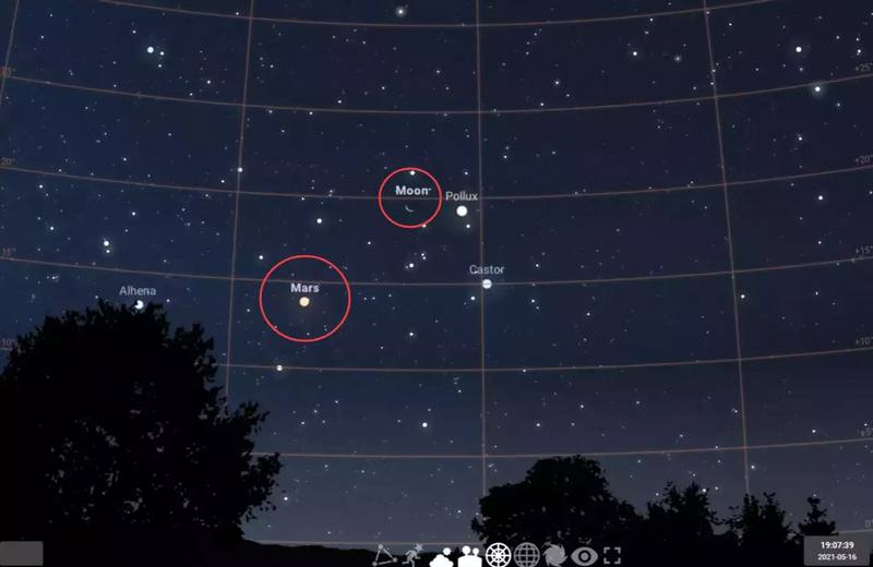 Simulação feita por meio de aplicativo indica posicionamento dos astros neste noite, vista a partir de Mato Grosso do Sul ©Stellarium